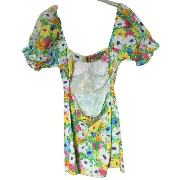 Boutique Floral Mini Dress - Open Back Gold Clasp - Size Small - Built-in Bra - Picture 2 of 3